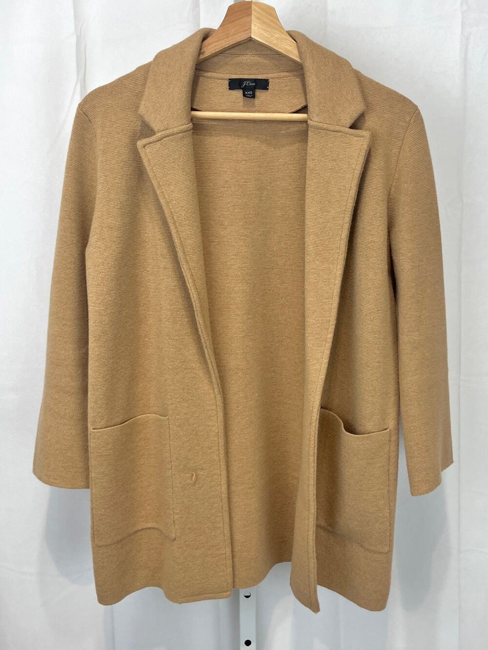 J.CREW Sophie Open Front Sweater Knit Blazer Jacket J0244 Camel Tan 2XS XXS